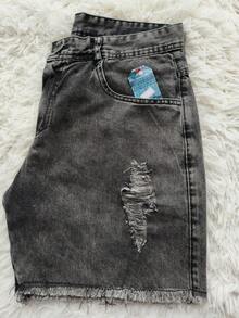 Men's High-Waisted Denim Shorts - Grey - View 4