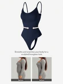 1pc Women Seamless Shapewear Bodysuit, Thong Bottom, Slimming Shaping Bodysuit, Tummy Control Bodysuit, Shapewear, Waist Trainer - Navy Blue - View 3