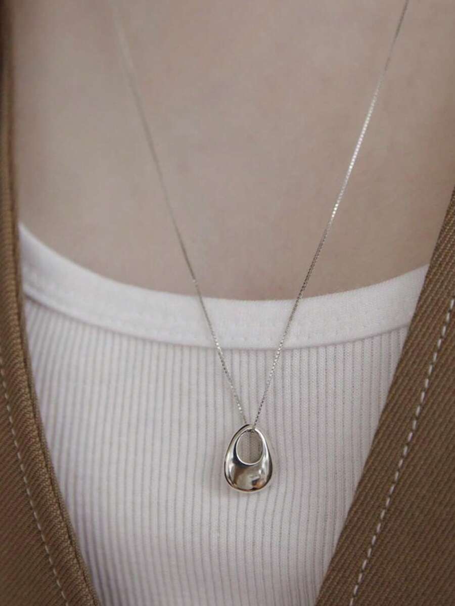 1 pieza Collar de cadena de metal minimalista con colgante de gota de agua, color plateado, adecuado para uso diario de hombres y mujeres, fiesta, regalo de joyería, regalo de Año Nuevo