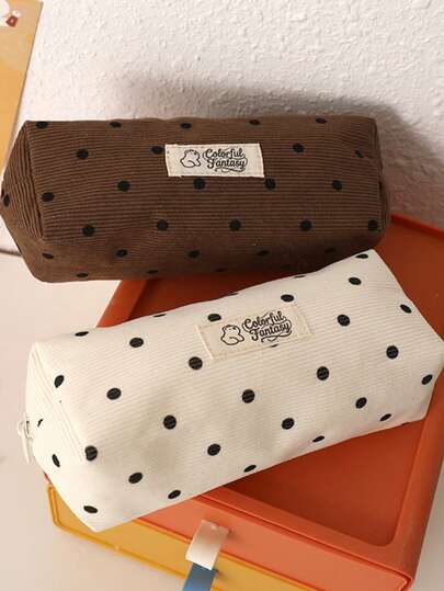 New Minimalist Korean Style Polka Dot Pencil Case, Ins High-Quality Large Capacity Stationery Bag, Niche Student Stationery Storage Pouch