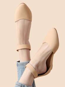 Women's Closed Pointed Toe Low Wedge Ankle Strap Casual Comfortable Ballet Flats With Back Zipper Design Party Wedding Shoes - Màu be - Xem 2