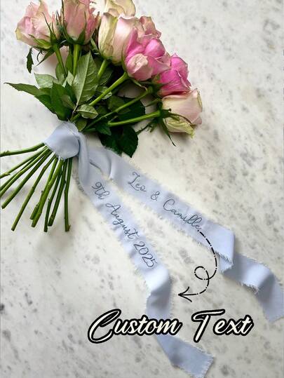 Personalized Wedding Floral Garland With Ribbon - Customizable With Name And Date, Suitable For Bridal Shower, Birthday, Graduation - Durable Polyester Material, Elegant Design, Ideal Gift For Wedding Guests, Perfect Accessory For Celebrations, Refined Style, Exquisite Craftsmanship.