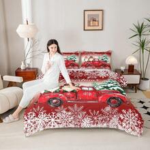 Castle Fairy Christmas Truck  Comforter Set Queen/King Size Santa Pine Snowflake Bedding Set   Adults Bedroom/Xmas Decor New Year Holiday Retro  Comforter Red Romantic Bedding Set 3pcs 2 Pillowcases - 紅色白色綠色 - 查看 5