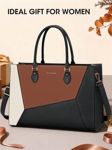 Waterproof Laptop Tote Bag For Women: 15.6 Inch Large Work Bag For Teachers & Office Professionals, Business Computer Briefcase With Organizer Pockets - Đen, nâu và trắng - Xem 8