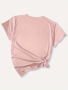 Women's Valentine's Day Love Heart Print T-Shirt - Short Sleeve Round Neck Casual Blouse With Hand-Drawn Cupid & Amorous Phrases, S-XXL Sizes, Spring - 粉色 - 查看 2