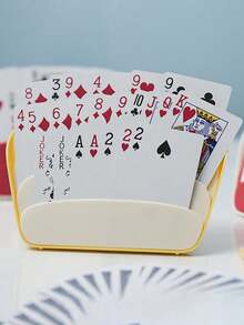 三层可折叠扑克牌架，免提扑克托盘，带可调节桌面支架，扇形设计，适用于纸牌游戏、扑克派对和家庭纸牌游戏之夜 - 成人皮诺克尔牌架 - 彩色 - 查看 5