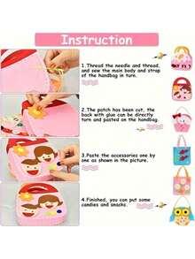 12pcs Cute Cartoon Felt Handbag DIY Kit, Suitable For Girls Creative Handmade Bags, Children's Party Gifts, Creative Handmade Fun Expression, Also Helpful For Developing Fine Motor Skills - Multicolor - View 3