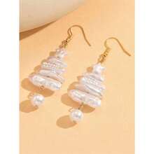 2pcs Elegant Pearl Christmas Tree & Star Design Earrings, Baroque Pearl Style, Versatile For All Occasions, Holiday Gift Choice Christmas Decorations Home Christmas Gifts Christmas Decor - Multicolor - Ver 3