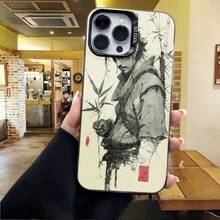 Cubierta de telefono con diseño de artista chino en blanco y negro estampado con bambu y sellos rojos para iPhone 14 Pro Max estilo elegante para uso diario en cafeterias y eventos sociales - Blanco - Ver 4