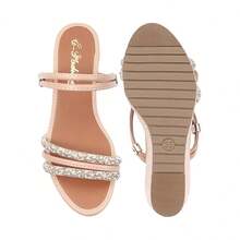 Women's Ankle Strap Wedge Sandal With Rhinestone Straps – Comfort And Elegance. Sizes 33 To 43. - Gold - View 6