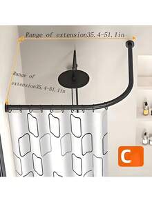 1根可调节不锈钢L型浴帘杆，可伸缩不锈钢L型浴帘轨道，弧形浴帘杆，无需钻孔安装，适用于浴室、浴缸、服装店、浴帘杆，L型黑色、不锈钢、白色浴帘杆，不锈钢转角浴帘杆，适用于浴室、浴缸、服装店、私人空间 - 彩色 - 查看 11