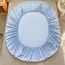 1pc Simple Solid Color Fitted Sheet, Skin-Friendly Cloud-Like Soft & Comfortable Breathable Fitted Sheet, High Elasticity 360° Full Wrap, Fresh Brushed Fitted Sheet, Fitted For Mattress Cover, Mattress Protector, Dust Cover, Suitable For Bedroom, Single Bed, Double Bed, Guest Room, Hotel, Dormitory, Ideal Gift For Parents, Family And Friends On Holidays And Gatherings - Sky Blue - View 7