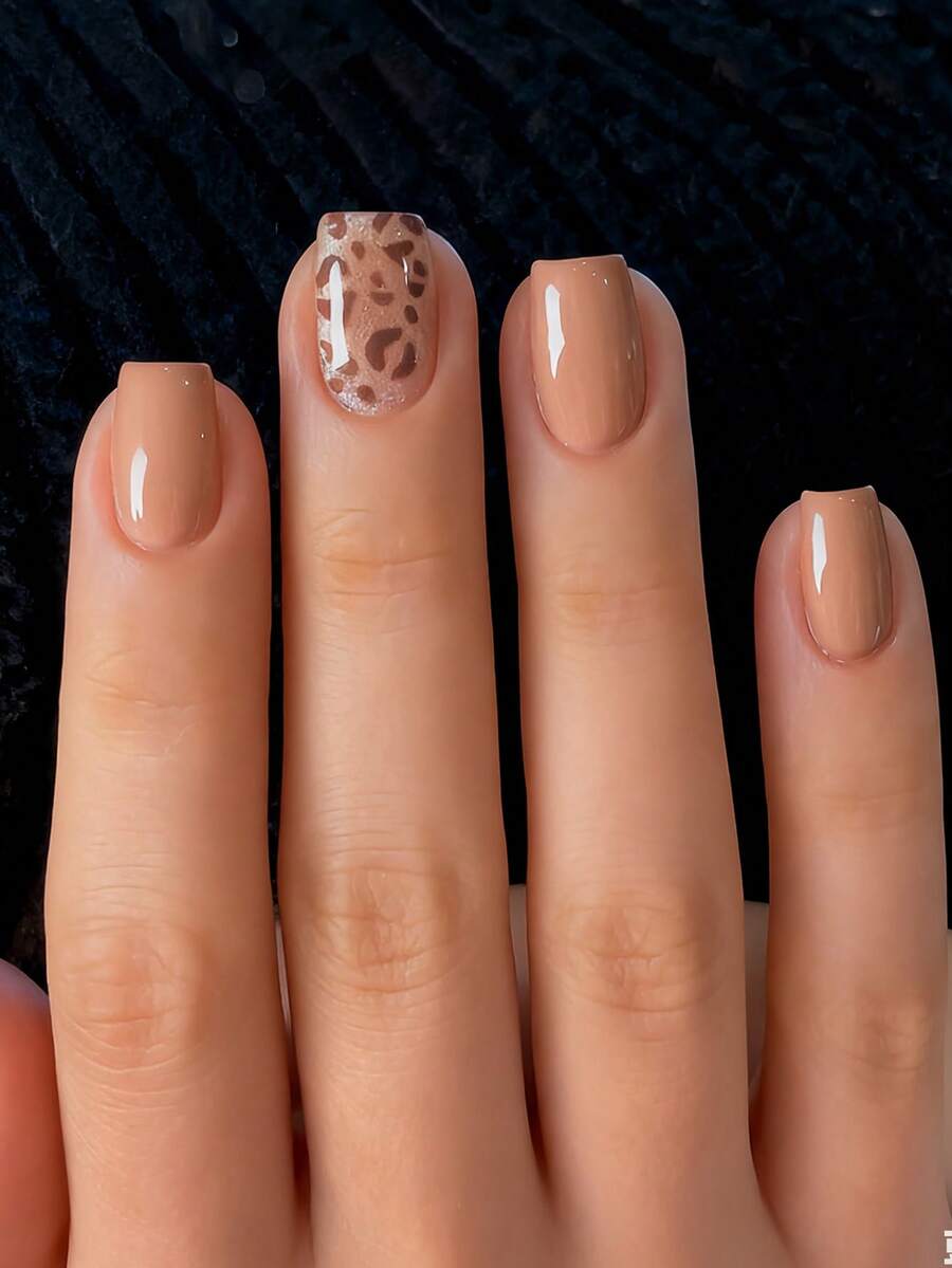 Thể hiện tình yêu của bạn với 24 chiếc móng tay giả ngắn đơn giản thanh lịch màu nâu lốm đốm bạc lấp lánh màu nâu trà sữa thời trang móng tay giả che phủ toàn bộ cho phụ nữ và trẻ em gái bao gồm 1 tờ keo dán và 1 chiếc dũa mini gel thạch giao hàng ngẫu nhiên - màu nâu - Xem 1