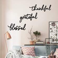 Juego de 3 piezas de arte de pared metálico - Símbolos de bendición de Acción de Gracias, Navidad, Día de la Madre - Decoración de pared interior para sala de estar, horizontal, tema de amor - Negro - Ver 4