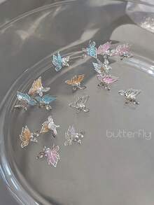 5 piezas Encantos de uñas de mariposa 3D, 5 piezas por paquete Mariposas rosas, blancas, azules y naranjas con rhinestones y perlas falsas, accesorios de joyería DIY para diseño de manicura, suministros para uñas