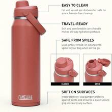 GSYY Thrive Chug Ind Stains Steel Water Bottle Sierra Red 32oz - Black and White - View 3