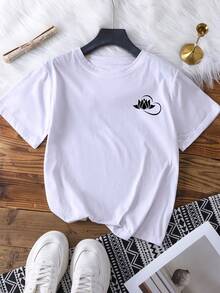 女士花卉印花圆领短袖休闲百搭 T 恤 - 白色 - 查看 1