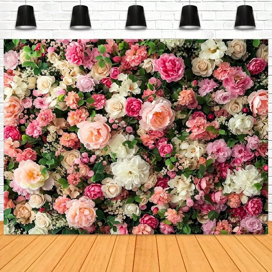 Valentine's Day Romantic Floral Wall Backdrop Perfect For Indoor/Outdoor Weddings, Proposals, Birthdays, Maternity Shoots, Holiday Parties Decorative Photography Banner Vinyl