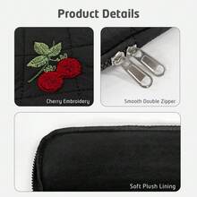 Cute Cherry Floral Puffy Tablet Sleeve Compatible With Ipad Pro 11-Inch , Laptop Sleeve Bag Cover Girly Puffy Quilted 13-14 /15-15.6 Inch. Computer Bag For Women Gift. Carrying Case Cover 14 /16 Inch, 13 Inch Quilted Design Soft Cute Puffer Bag Case For College Students - Black - View 6