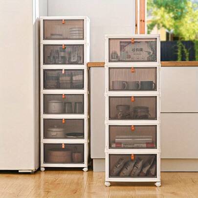 多功能可折叠储物箱，带轮子和透明门 - 适用于存放衣物、书籍、玩具等 - 非常适合整理卧室、浴室、办公室和客厅，多层可堆叠鞋盒，客厅/宿舍配件，家居收纳整理好帮手