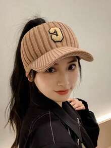 Gorro de punto de invierno para mujer con forro, material acrílico sin estiramiento, gorra de tapa plana, construcción de punto, sombreros boina transpirables para mujer - Diseño plegable para todas las estaciones, artesanía de rayas, inelástico, tema navideño - Multicolor-C - Ver 9