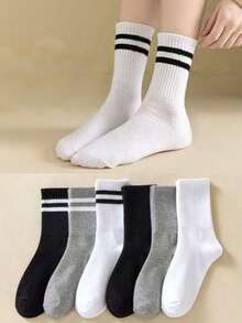 6双女士秋冬保暖中筒袜，纯色，运动款，中筒袜 - 彩色 - 查看 2