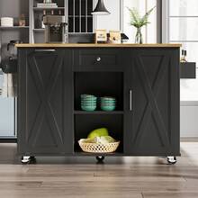 Modern Kitchen Island, Kitchen Cabinet, Buffet Cabinet, Wood Texture Food Cart, Multifunctional Dining Table With Storage Space, Food Cart With Snack Shelves, Black