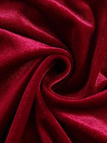 Girls' Elegant Vintage Chic Minimalist Fashion Ruffle Sleeve Long Sleeve Satin Bow Elastic Neck Convertible Off Shoulder/Round Neck Ruffle Hem Velvet Dress, Suitable For Christmas, Halloween, Holiday Parties, Spring & Autumn - Red - View 5