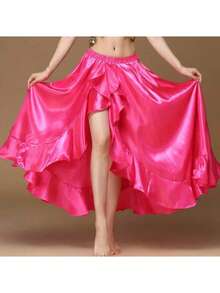 Chân váy maxi khiêu vũ thời trang, chân váy phồng xẻ tà đôi bằng satin dành cho nữ, thích hợp cho múa bụng, flamenco, nhạc rock. - Nhiều màu - Xem 25