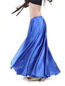 Chân váy maxi khiêu vũ thời trang, chân váy phồng xẻ tà đôi bằng satin dành cho nữ, thích hợp cho múa bụng, flamenco, nhạc rock. - Nhiều màu - Xem 17