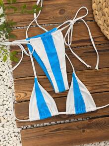 Women's Elegant Sexy Mini Bikini, Light Blue Contrast Color Solid Color Swimsuit, Suitable For Women's Vacation, Beach Wear, Also Suitable For Dates, Suitable For Autumn/Winter 2026 Spring/Summer - Multicolor - View 8