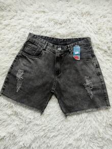 Men's High-Waisted Denim Shorts - Grey - View 1