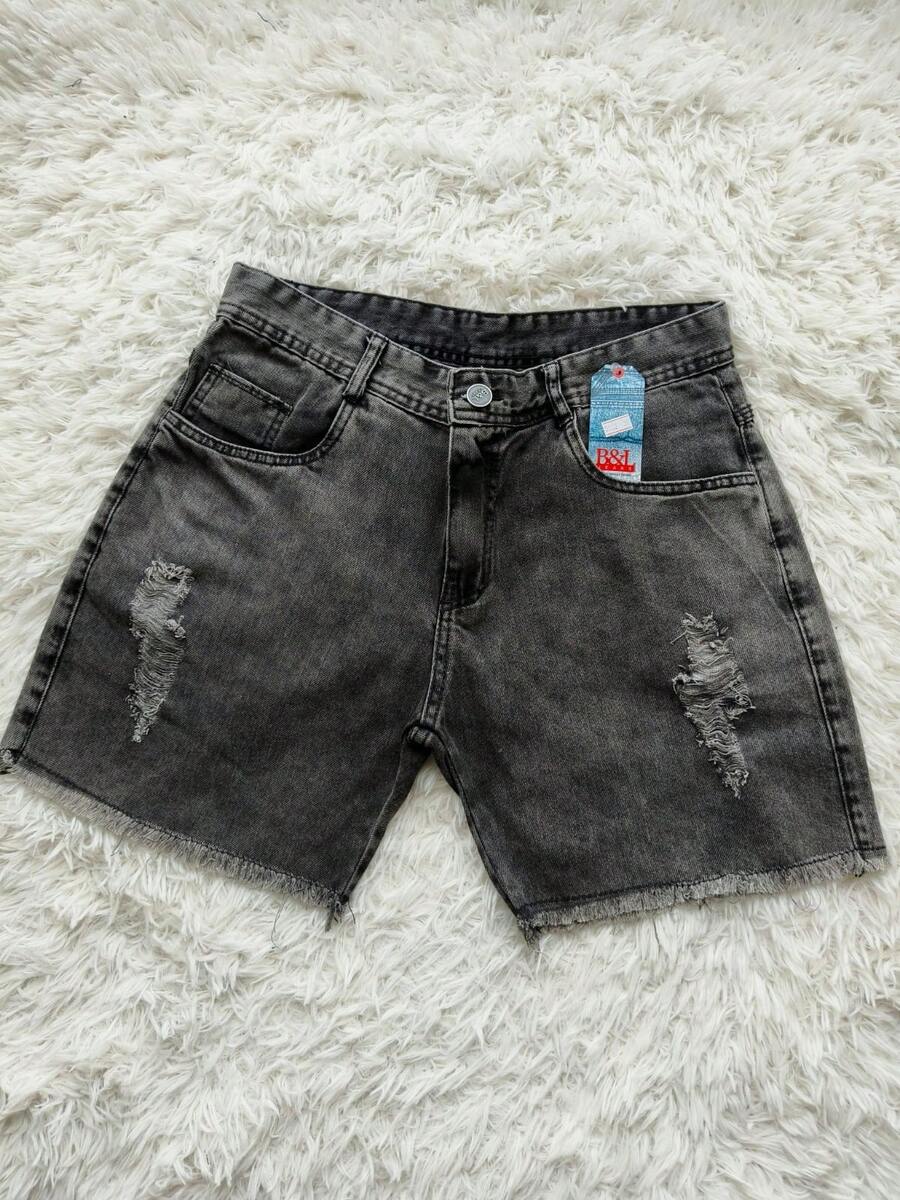 Men's High-Waisted Denim Shorts - Grey - View 1