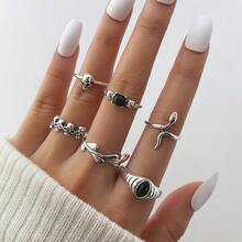 6PCS Skull Snake Geometric Cross Fashion Retro Vintage Personality Temperament High-End Ring Set - 58-2149 款式五 - 查看 1