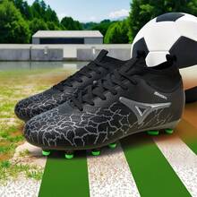 1双成人学生高帮户外足球鞋，专业运动鞋，大码，防滑，耐磨，适用于AG、FG、天然草、软地，系带，足球/橄榄球训练鞋，轻便，高性能，防滑设计，高帮专业足球鞋 - 黑色 - 查看 3
