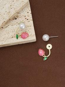 1 Pair Cute, Minimalist, Sweet Rose Flower Earrings, Korean/Japanese Style, Kawaii - Multicolor - View 5