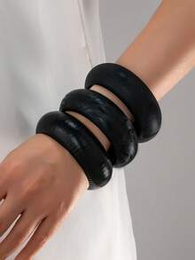 1pc Fashionable Burnished Floral Pattern Shiny Bracelet, Suitable For Women's Daily Wear - Black - View 1