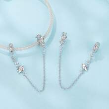 WOSTU 1件925纯银可爱雪花蝴蝶邪眼心形硅胶安全链，适用于女士手链DIY时尚饰品礼品