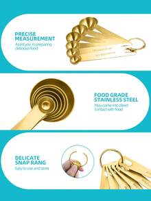 Teaspoon Tablespoon Measuring Spoons: Stainless Steel Baking & Cooking Measure Scoop Set Of 6, Metal Kitchen Measurement Utensil For Dry And Liquid Ingredients - Gold - View 4