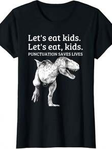 Funny Lets Eat Kids Punctuation Saves Lives Grammar T Shirt T-Shirt - 黑色 - 查看 1