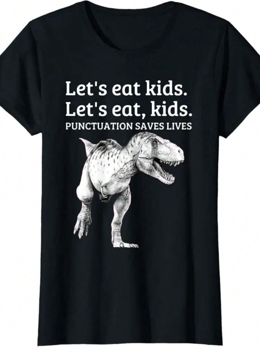 Funny Lets Eat Kids Punctuation Saves Lives Grammar T Shirt T-Shirt - 黑色 - 查看 1