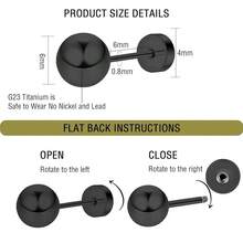 ZDE Women Flat Back Ball Stud Earrings Titanium Hypoallergenic Earrings Stud For Sensitive Ears Simple Classic 3mm-5mm Flat Stud Earring Perfect For Helix Tragus Cartilage Earlobe,6MM,Black - Đen - Xem 3