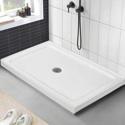 Shower Base  With Stainless Steel Drain, Shower Pan & Tray With Non-Slip Texture, Left/Right Drain