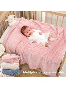 1 Couverture en corail pour enfants - Ultra douce, design rayé chaud en parabole, literie pour toutes les saisons pour la pouponnière et les tout-petits/adolescents en blanc/rose/bleu, jeté de sieste, élément essentiel de la chambre avec un tissu unicolore subtil et un compagnon de sommeil confortable en flanelle, climatisation simple - couverture pour bébé - Voir 1