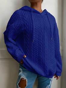 Sudadera holgada de manga larga con estampado jacquard de unicolor para mujer talla grande, primavera - Azul-1 - Ver 4