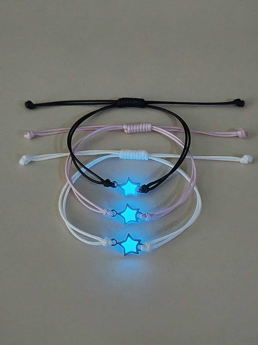 ATLVXJL Bộ 3 vòng tay bằng thép không gỉ hình ngôi sao phát sáng trong bóng tối, biểu tượng tình chị em và tình bạn, phụ kiện trang sức thường ngày dành cho nữ, thích hợp để đeo hàng ngày và làm quà tặng ngày Valentine. - Nhiều màu - Xem 1