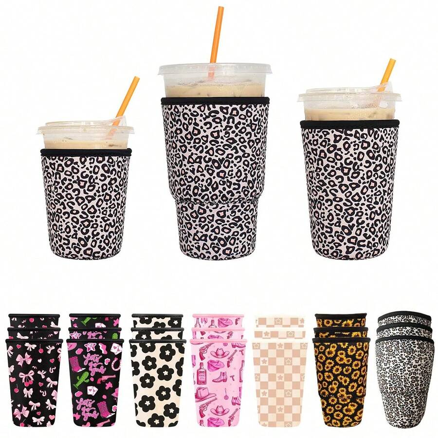 3pcs Iced Coffee Cup Sleeve For Large Sized Cups, Reusable Neoprene Iced Coffee Cup Holder For Hot Cold Drinks - Multicolor - View 1
