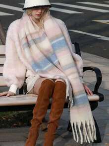 1 pieza Elegante bufanda de mujer tejida con flecos - Cómoda, a prueba de viento y cálida para otoño e invierno | Regalo ideal para las fiestas