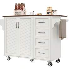 Kitchen Trolley With Diagonal Striped Cabinet Doors, Dining Trolley With Towel Rack And Spice Rack, Adjustable Partitions, Kitchen Buffet, Wood Grain Table, White - 1 - 查看 7