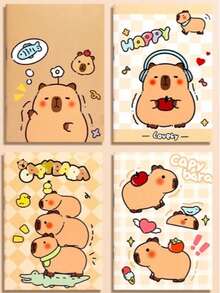 1/4 水豚螺旋笔记本，柔软皮革，可爱水豚图案设计，动物主题风格，每本 50 页内页，是学生和办公礼品、日记本、学习用品、学校用品的理想之选（混色） - 彩色 - 查看 10